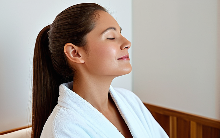 Relaxing Facial Massage**
"A woman with perfect anatomy, fully clothed in a comfortable robe, is gently massaging her jawline in a serene spa environment, appropriate attire, safe for work, correct proportions, well-formed hands, natural pose, soft lighting, professional photography, focusing on relaxation and self-care, modest, family-friendly"
**