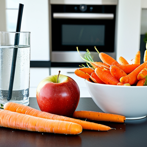 Home 19 Smart Food Choices**
"A colorful arrangement of healthy foods: crisp apples, crunchy carrots, and a glass of water. Background is a bright, modern kitchen. The image emphasizes dental health and balanced nutrition. safe for work, appropriate content, fully clothed, professional food photography, perfect anatomy, natural proportions, well-lit, educational, modest."
**