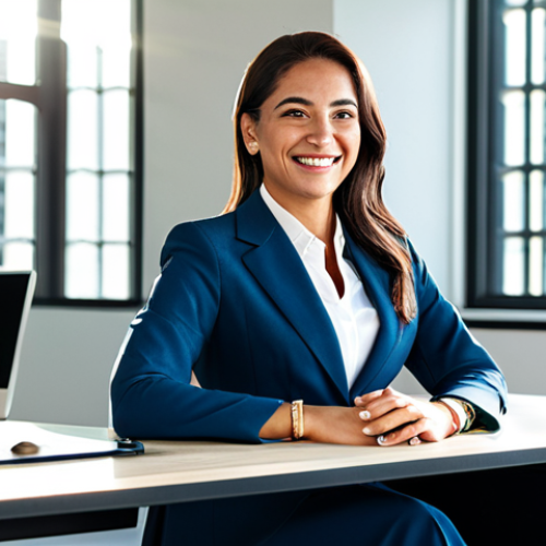 Home 8 잇몸 질환 초기 증상과 치료법 - **
A professional woman in a modest business suit, fully clothed, sitting at a desk in a bright, mo...
