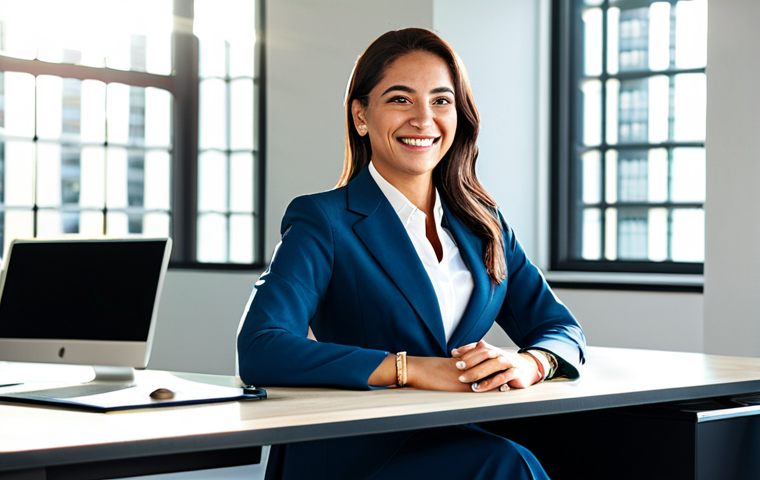 잇몸 질환 초기 증상과 치료법 - **
A professional woman in a modest business suit, fully clothed, sitting at a desk in a bright, mo...