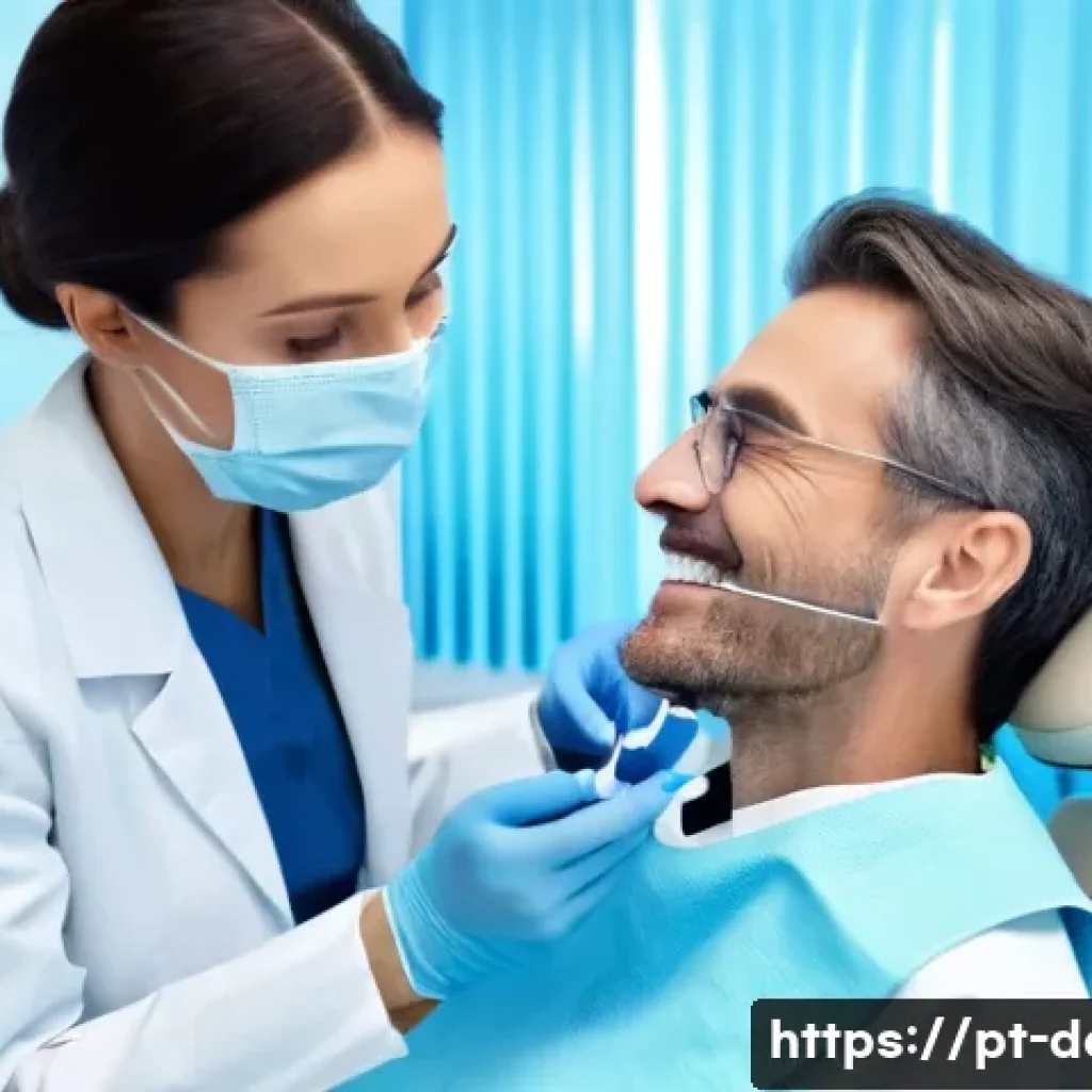 성인 치아교정 전 준비사항 - A modern dental clinic scene showing a middle-aged adult patient sitting in a clean, bright dental c...