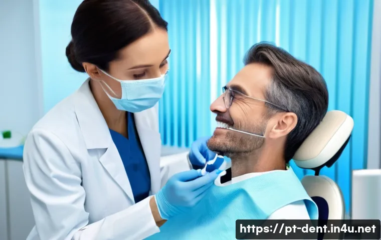성인 치아교정 전 준비사항 - A modern dental clinic scene showing a middle-aged adult patient sitting in a clean, bright dental c...