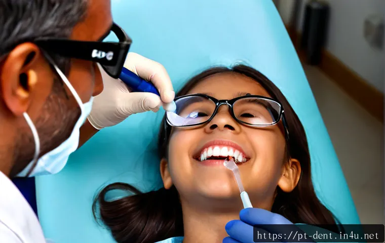 치아 홈 메우기 효과와 비용 - Photorealistic close-up in a modern Portuguese dental clinic: a dentist wearing gloves carefully app...